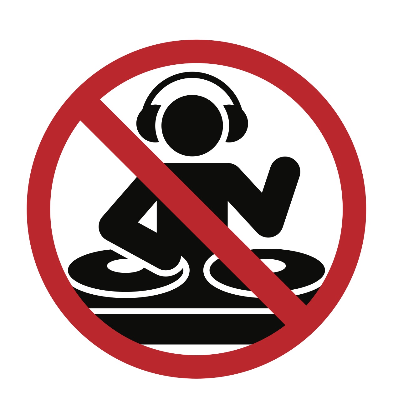 Anti-DJ Society of America flagship logo is an
              image of a DJ spinning two records surrounded by
              circle with a slash